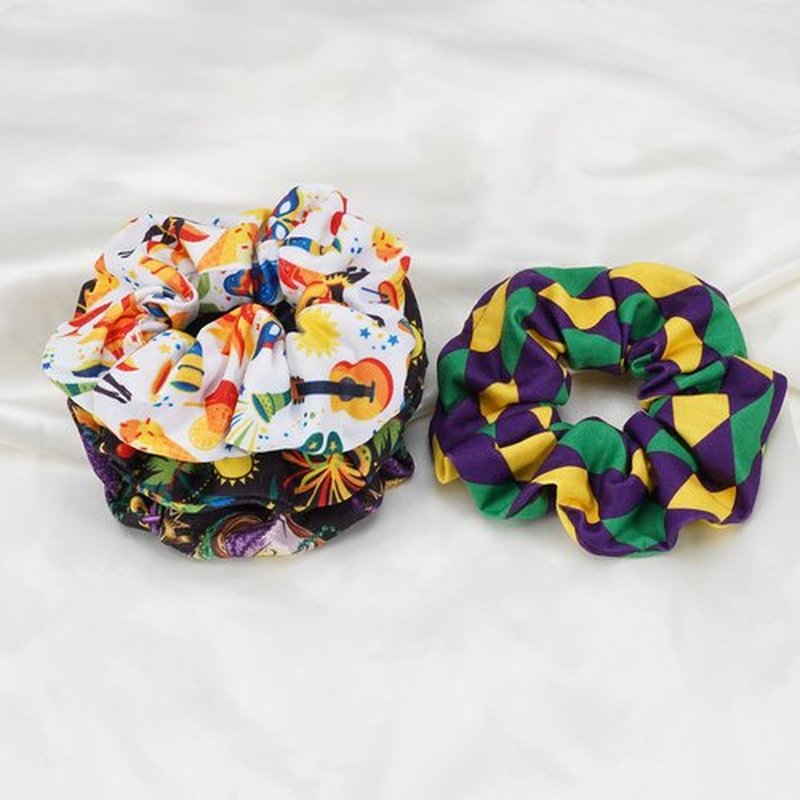 Jocbean Mardi Gras Hair Scrunchies Ponytail Holders for Women Carnival Party Hair Accessories