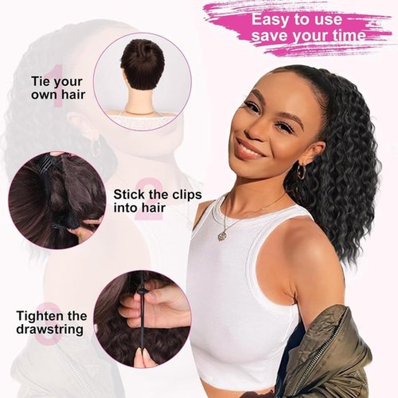 AISI BEAUTY Curly Ponytail Extension Drawstring Ponytail for Women 18 Inch Fake Ponytail Synthetic Clip in Pony Tails Hair Extensions