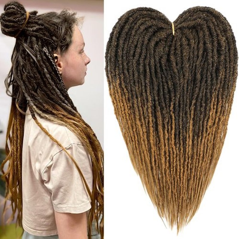 Aguacor Synthetic Textured Dreadlocks Straight Double Ended Dreadlock Extensions with Texture 20inches 5 Strands Thin Soft DE Dreadlock Extensions for Women (5 Strands, 1B/27)