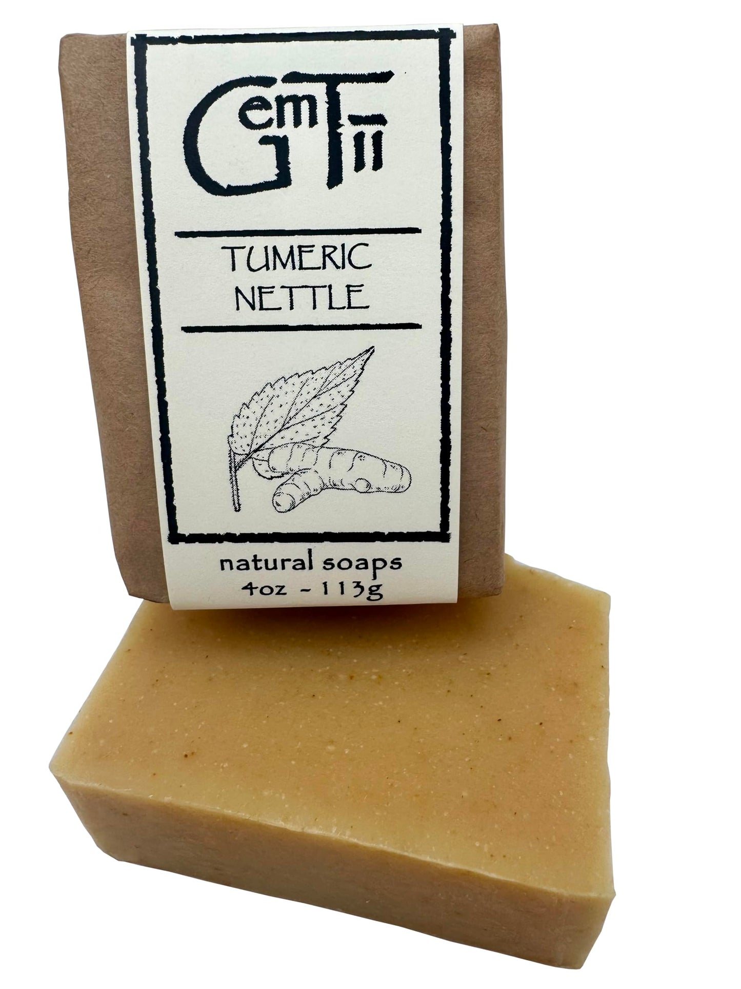 GemTii Turmeric & Nettle Soap Bar | Premium Cold Processed | Handcrafted | Natural Ingredients | Made in USA | Gentle Nourishing Face & Body Bar