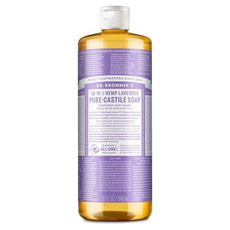 Dr. Bronner's - Pure-Castile Liquid Soap (Lavender, 32 ounce) - Made with Organic Oils, 18-in-1 Uses: Face, Body, Hair, Laundry, Pets & Dishes, Vegan