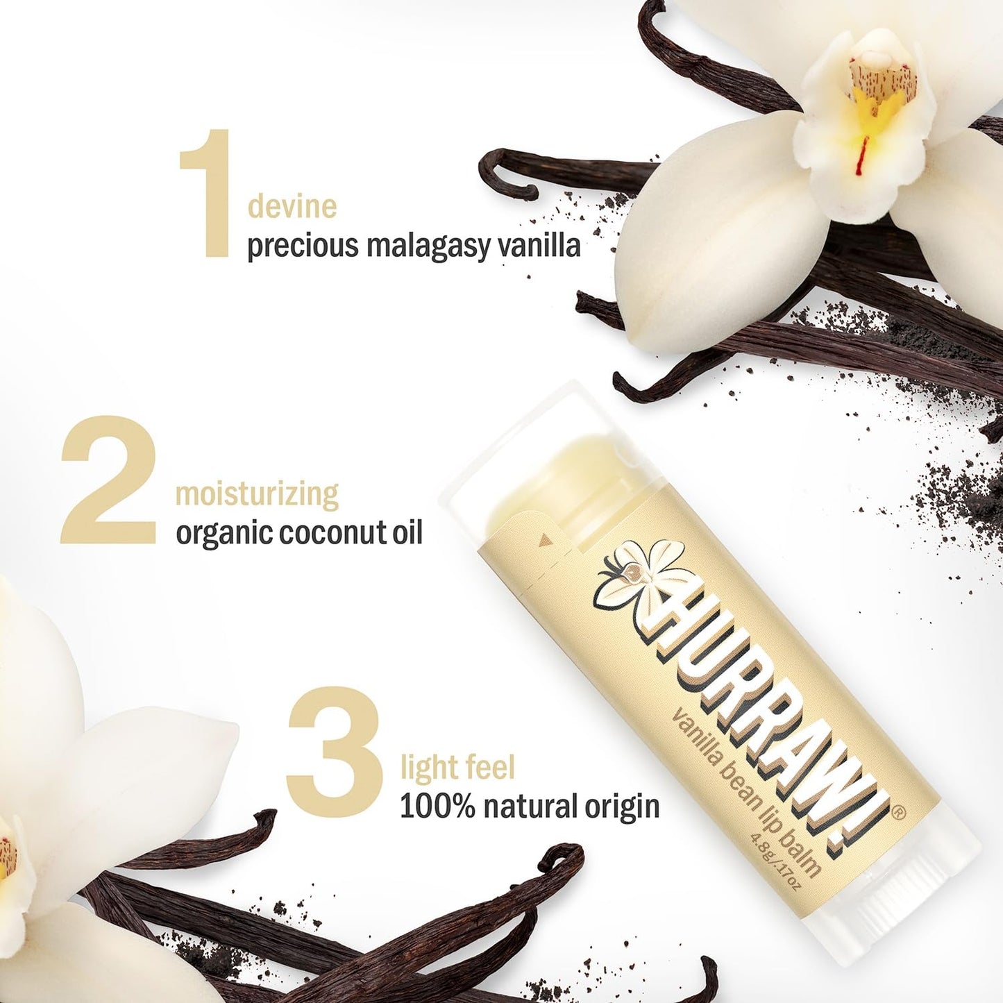 Hurraw! Vanilla Bean Lip Balm, 2 Pack: Organic, Certified Vegan, Cruelty and Gluten Free. Non-GMO, 100% Natural Ingredients. Bee, Shea, Soy and Palm Free. Made in USA