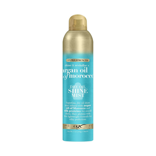 OGX Revitalize + Argan Shine Extra Strength Dry Oil Conditioning Mist with Argan Oil & Silk Proteins, Light Nourishing Hair Treatment to Soften Hair & Add Luminous Shine, 5 Ounce
