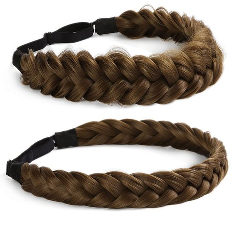 STHEJFB Braid Headband 2 3 Strands combinations Messy Wide Chunky Fluffy Elastic Stretch Hairpiece Braided Headband Women Girl Beauty accessory (Braid pioneer B)