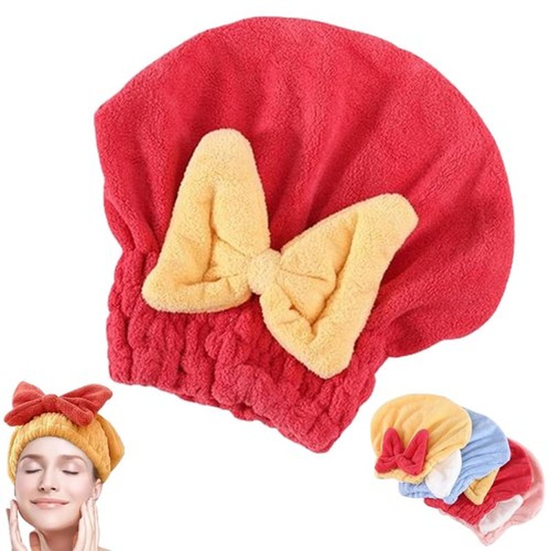 TKNIBEEN New Super Absorbent Hair Towel Wrap for Wet Hair,Ultra Absorbent Hair Quick Drying Towel for Women,Efficient Hair Towel,Soft Absorbent Quick Drying Cap with Bow-Knot (1pcs-Red)