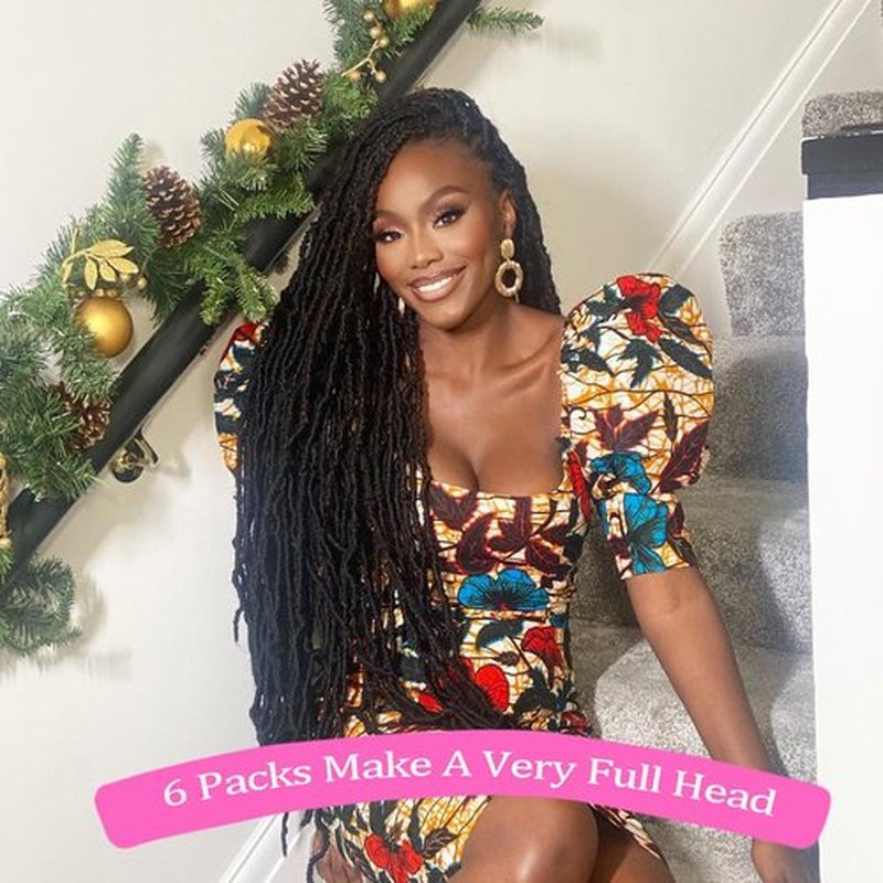 FAIRISE - 6 Packs Faux Locs Crochet Hair for Black Women - Long Soft Locs 24 inch 1B Natural Black - Synthetic Pre Looped Curly Wavy Goddess Locs Crochet Hair