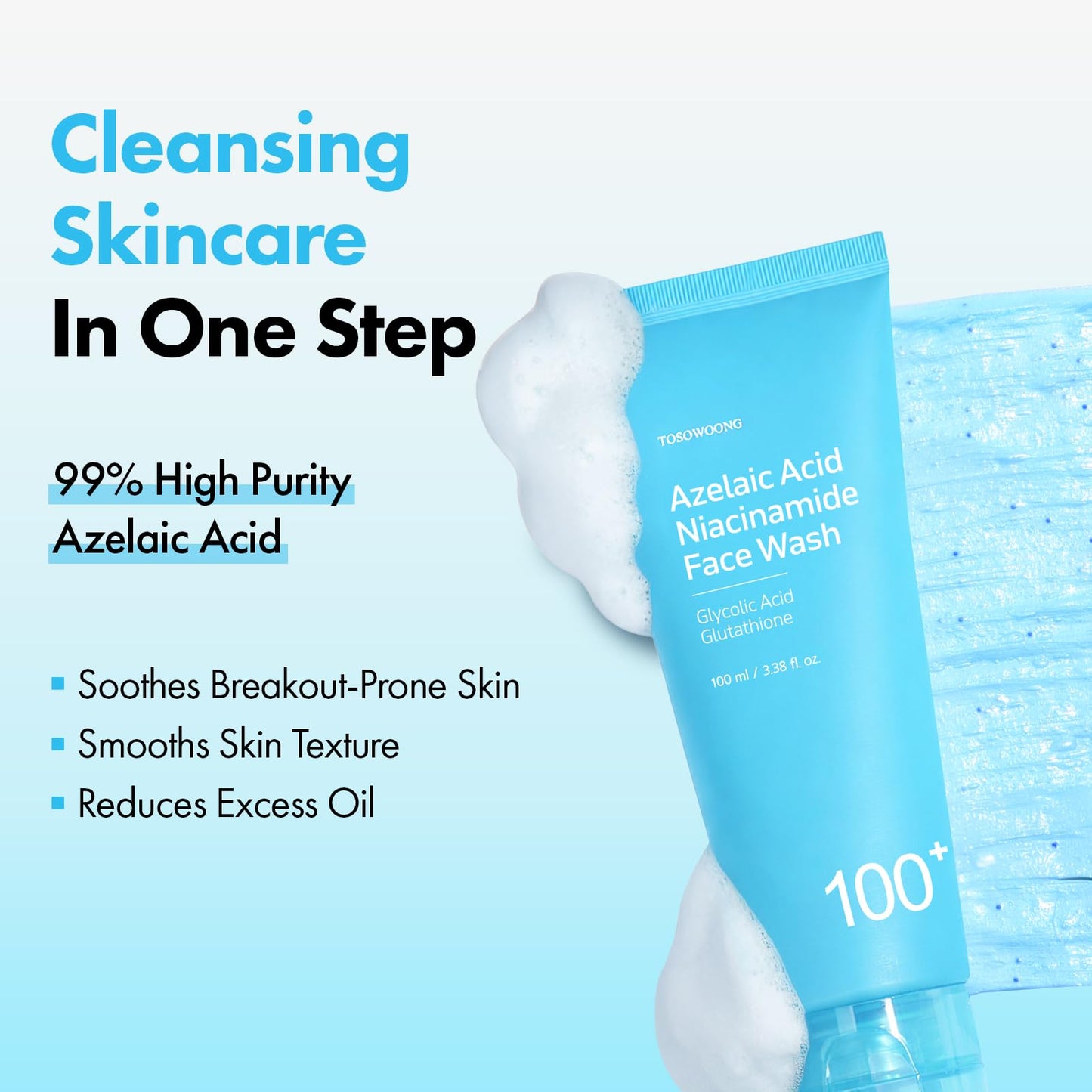 TOSOWOONG Azelaic Acid Niacinamide Face Wash for Blemish-Prone Skin, Pores