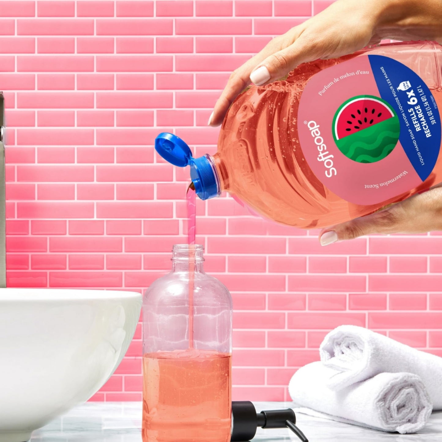 Softsoap Limited Edition Seasonal Scents | Extra Large Refill Bottles, 100 FL Oz Total, 2-50 Fl Oz Bottles for Refilling Liquid Hand Wash (Watermelon)