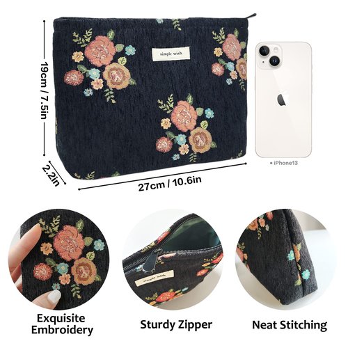 STARDW Flower Cosmetic Bags Makeup Bags for Women and Girls,Travel Makeup Bag Large Capacity Canvas Makeup Bag,Makeup Organizer Bag Zipper Pouch (Vintage Flowers)