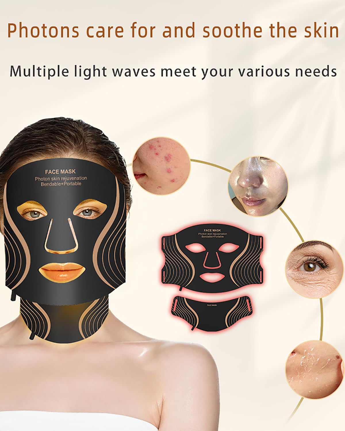 Red Light Therapy Mask for Face,LED Light Therapy Mask Skin Care Mask & Neck,Infrared Lights Masks for Home Working Travel Yoga Sleep