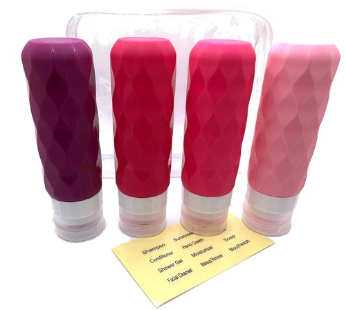 Travel Size Toiletries Containers, Shampoo Travel Bottles, Silicone Travel Bottles 3 oz, TSA Approved Travel Size Container, Leak Proof Refillable Squeezable, (4 Pack) (Pretty in Pink)