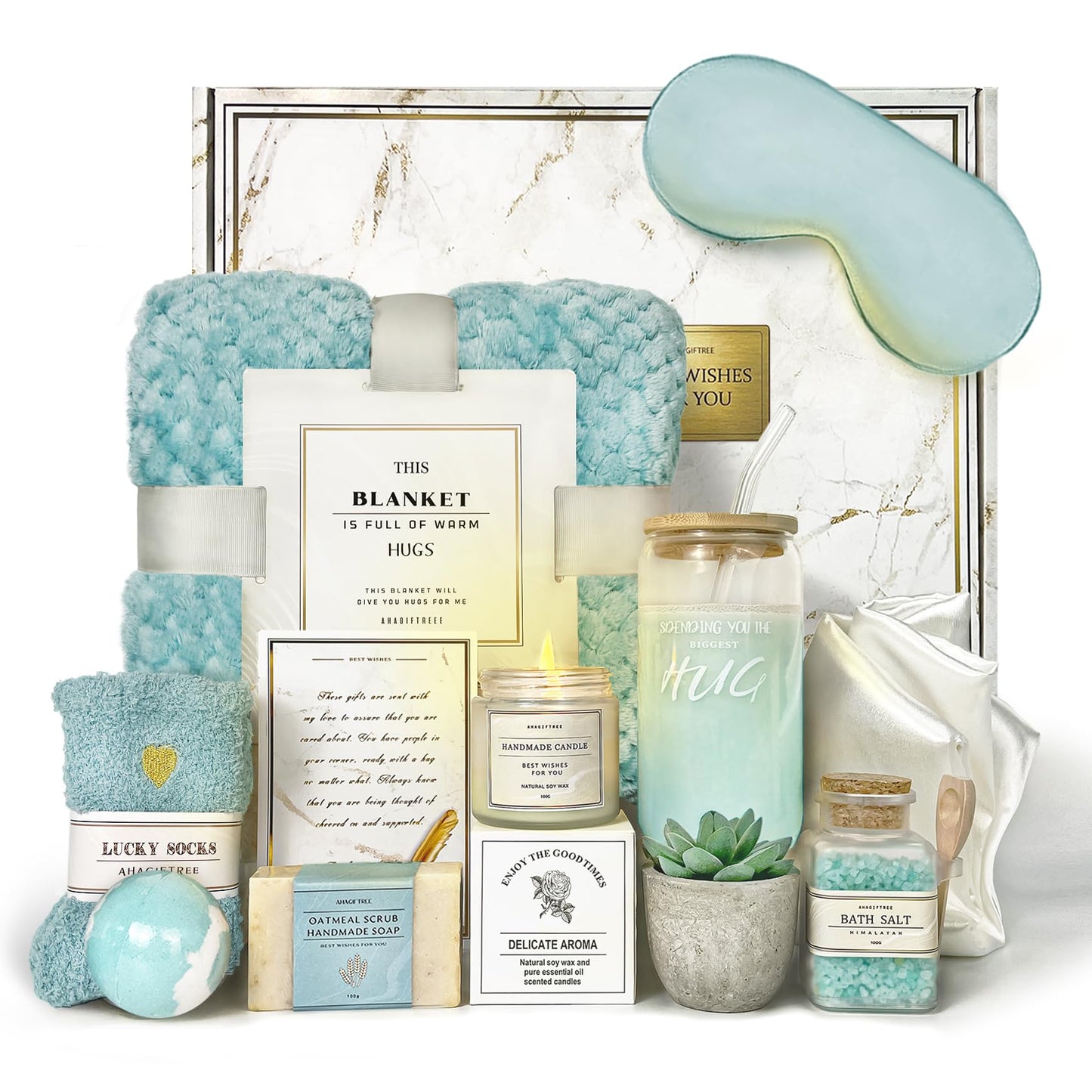 AHAGIFTREE Mother's Day Birthday Gifts Get Well Soon Gift Baskets For Women,12PC Get Well Gifts for Women After Surgery,Care Package,Grief,Sympathy Gifts,Condolences Gift Basket (cerulean)