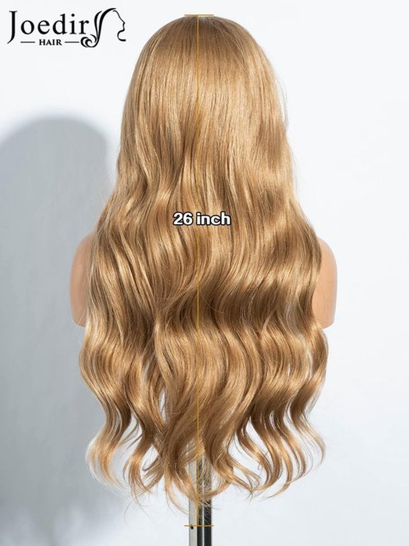 JOEDIR HAIR Blonde Brown Wig with Bangs Long Wavy Wigs for Women Curtain Bangs Wig 26 Inch Synthetic Wig Halloween Costumes Cosplay Party Wigs
