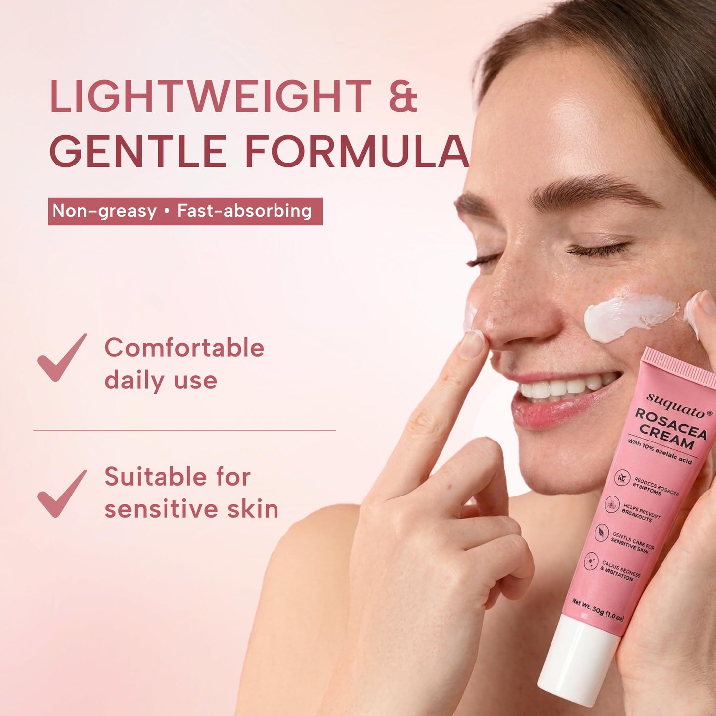 suquato 10% Azelaic Acid Cream – Rosacea Treatment for Face & Redness Reducing Face Cream – Redness & Blemish Care for Sensitive Skin – Lightweight Daily Use 30g