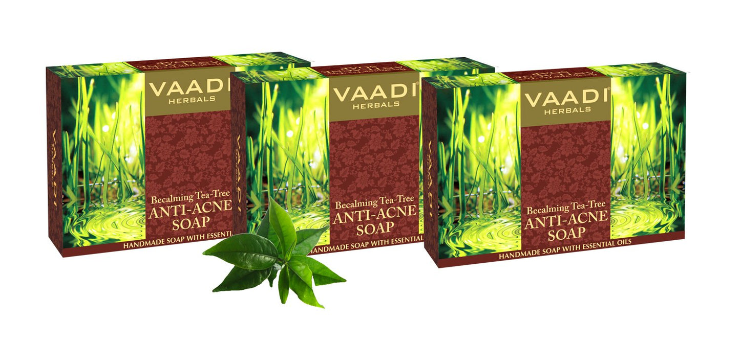 Vaadi Herbals Tea Tree Oil Bath Bar Soap, ALL Natural - Each 2.65 Ounces - Pack of 3 (8 Ounces)