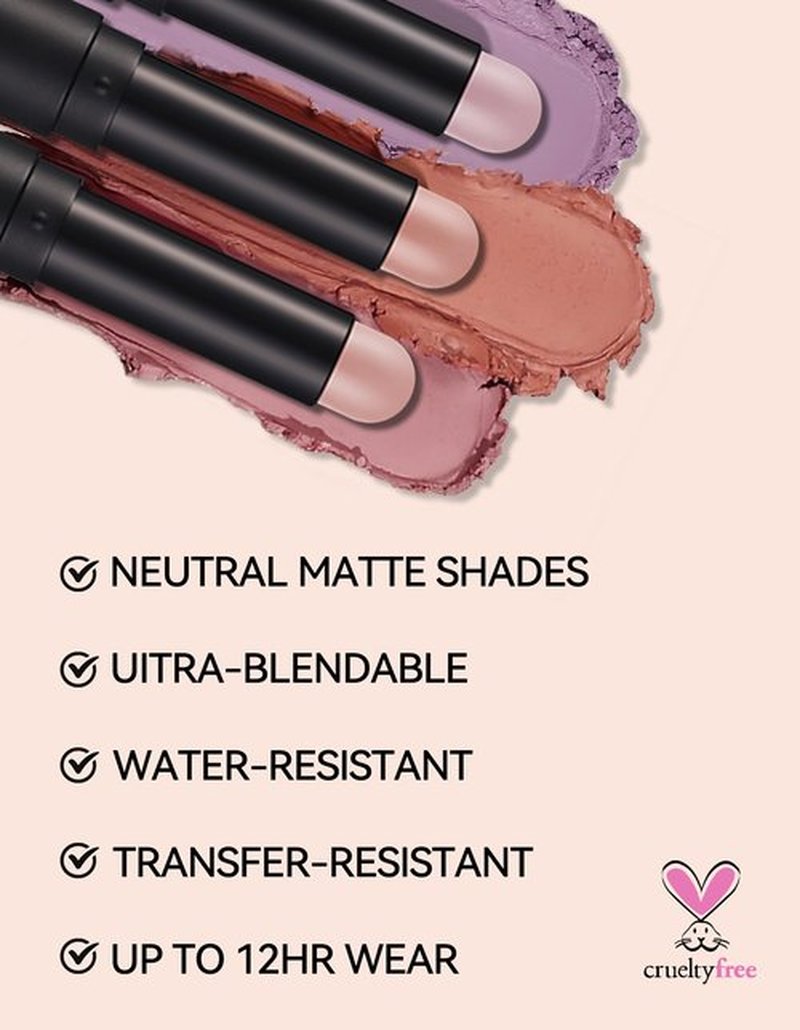 Erinde Waterproof Cream Eyeshadow Stick, Matte Nude Eye Shadow Sticks, Longwear Blendable High Pigmented, Neutral Eye Shadow Sticks Matte for Older Eyes, Smokey Eyeshadow Pencil Crayon, 11 Rose Pink