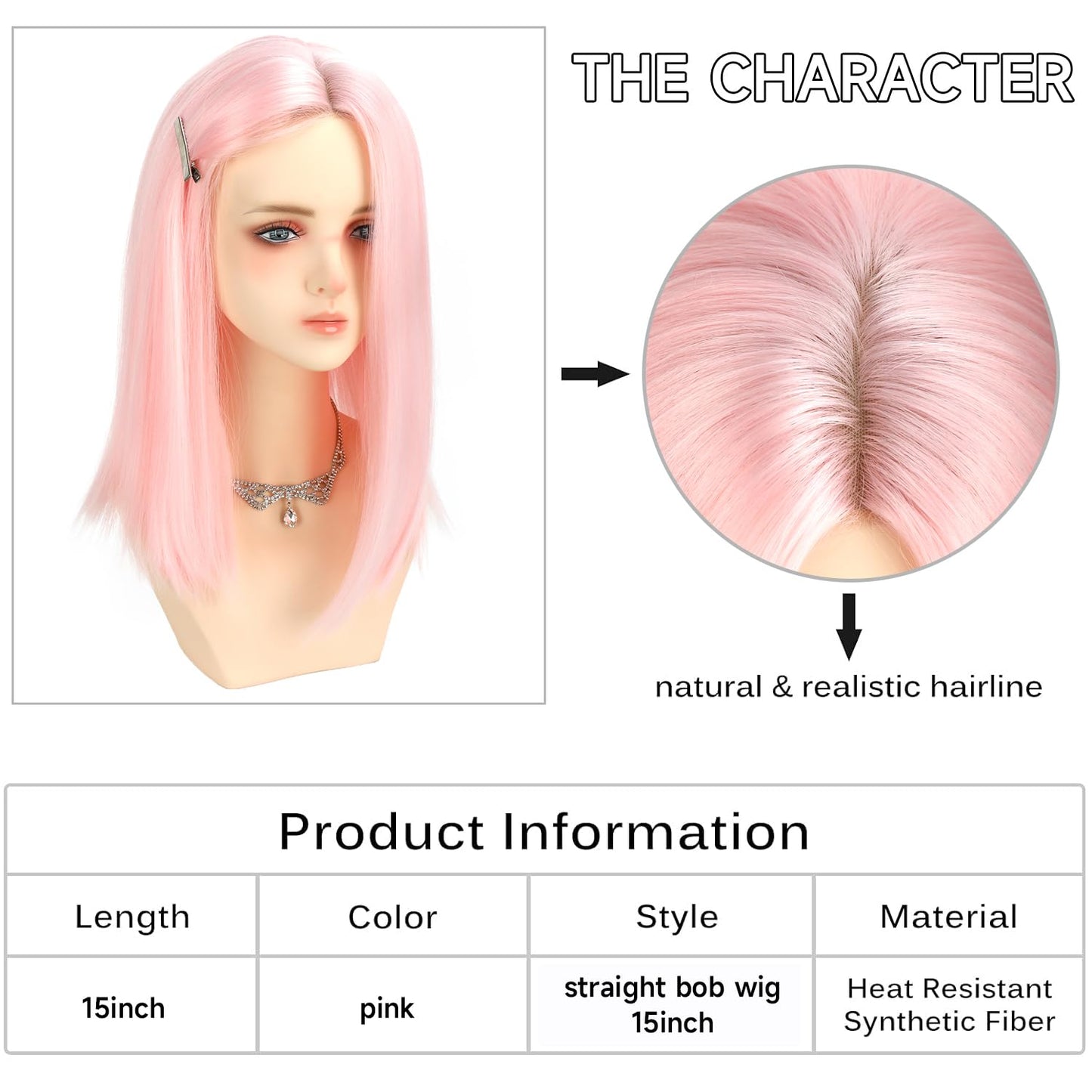 XC CLOUDS Pink Bob Wigs Glueless Straight Wigs For Women Synthetic Heat Resistant Fiber Hair Long Bob Wig Middle Part Pink Bob Wigs Medium Length Wigs For Women 16inch(Pink)