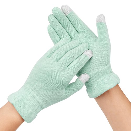 Donfri 2 Pairs Cotton Gloves for Dry Hands, Sleeping Moisturizing Gloves Overnight, Eczema Gloves for Women with Touchscreen Fingers, Lotion Hand Spa Treatment(XS-Green)
