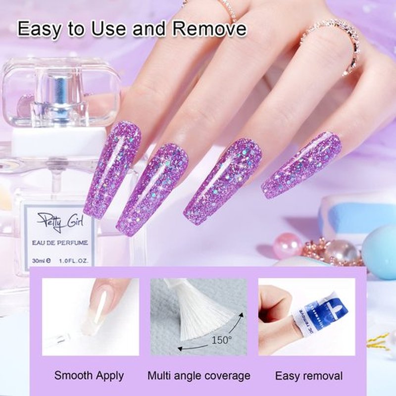 wakaniya Nail Dip Powder Kit 8 Colors Glitter Purple Galaxy Nails Powder Set with Liquids Base Top Coat Nail Remover Pads Dip Nails Starter Kit with Everything for Beginners
