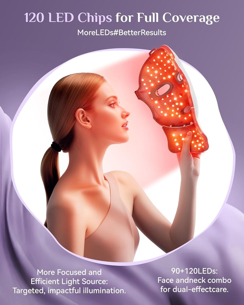 Red Light Therapy Face Mask - Cordless LED Skin Care Device | Rechargeable Pink Mask for Home Use & Travel