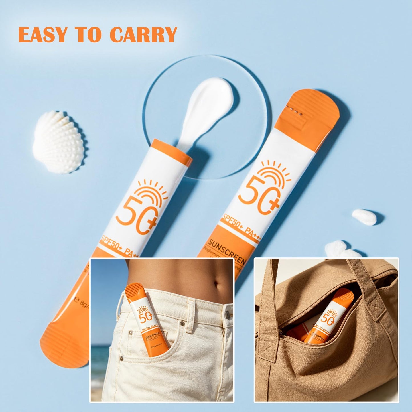 15 Pcs Travel Size Sunscreen, SPF 50, Mini Moisturizing Sunscreen Bulk for Face and Body, Lightweight & Non-Greasy, Sweat-resistant, Travel Size for Summer Beach Vacation, 0.28 OZ/Pack