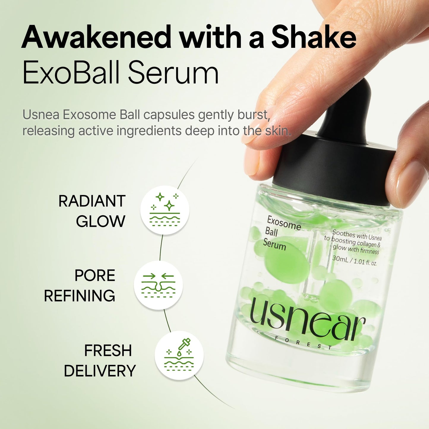 Usnear FOREST Exosome Glow Serum, Niacinamide & Collagen Face Serum for Glass Skin, Hydrating Pore Minimizer & Brightening, Korean Skincare, 1.01 fl oz