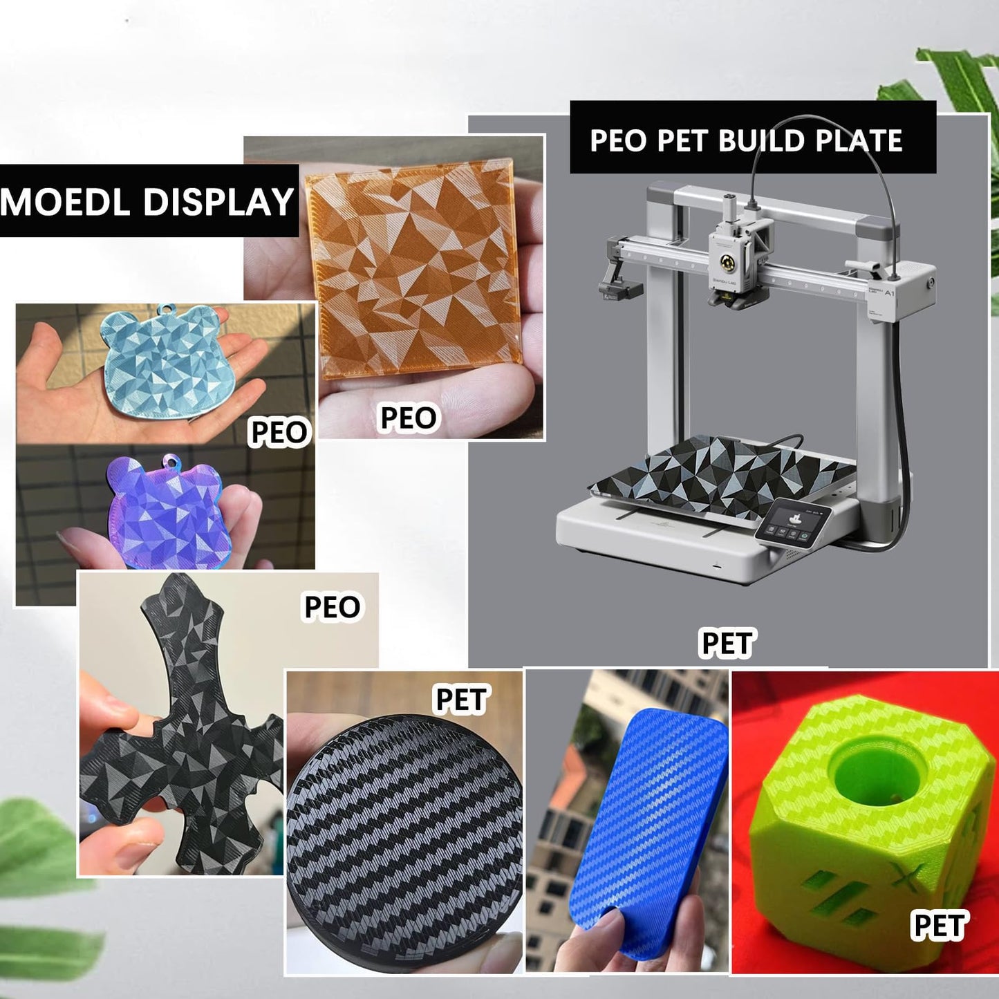 Sahvaim 3D Printer Platform PEO PET Bambu Lab Build Plate for Bambu Lab X2D/P2S/P1S/P1P/A1/X1C/X1/X1E,257x257mm Diamond +Carbon Fiber Spring Steel Plate Sheet Flexible 3D Printing Bed Plate