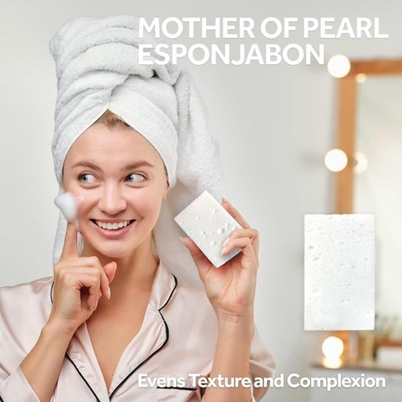 T.Taio Esponjabon Aloe Vera Soap Sponge - Gentle Shower Scrubber with Mini Mother of Pearl - Cleaning Bath Wash Scrub - Dirt & Oil Removal - Massage & Lather Foot, & Face - Fresh Aloe Vera Scent
