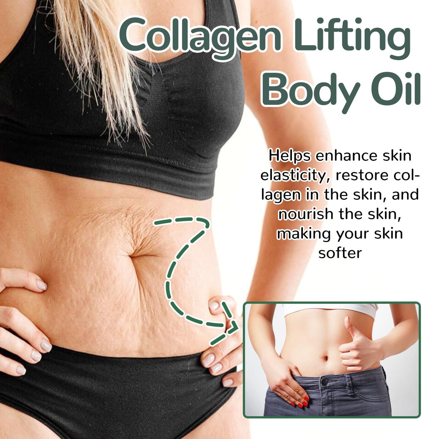 2 PCS Hydrating Collagen Oil For Body & After Shower, Collagen Lifting Body Oil for Neck, Chest, Arms, Thighs, Helps Soften Appearance of Crepey Skin