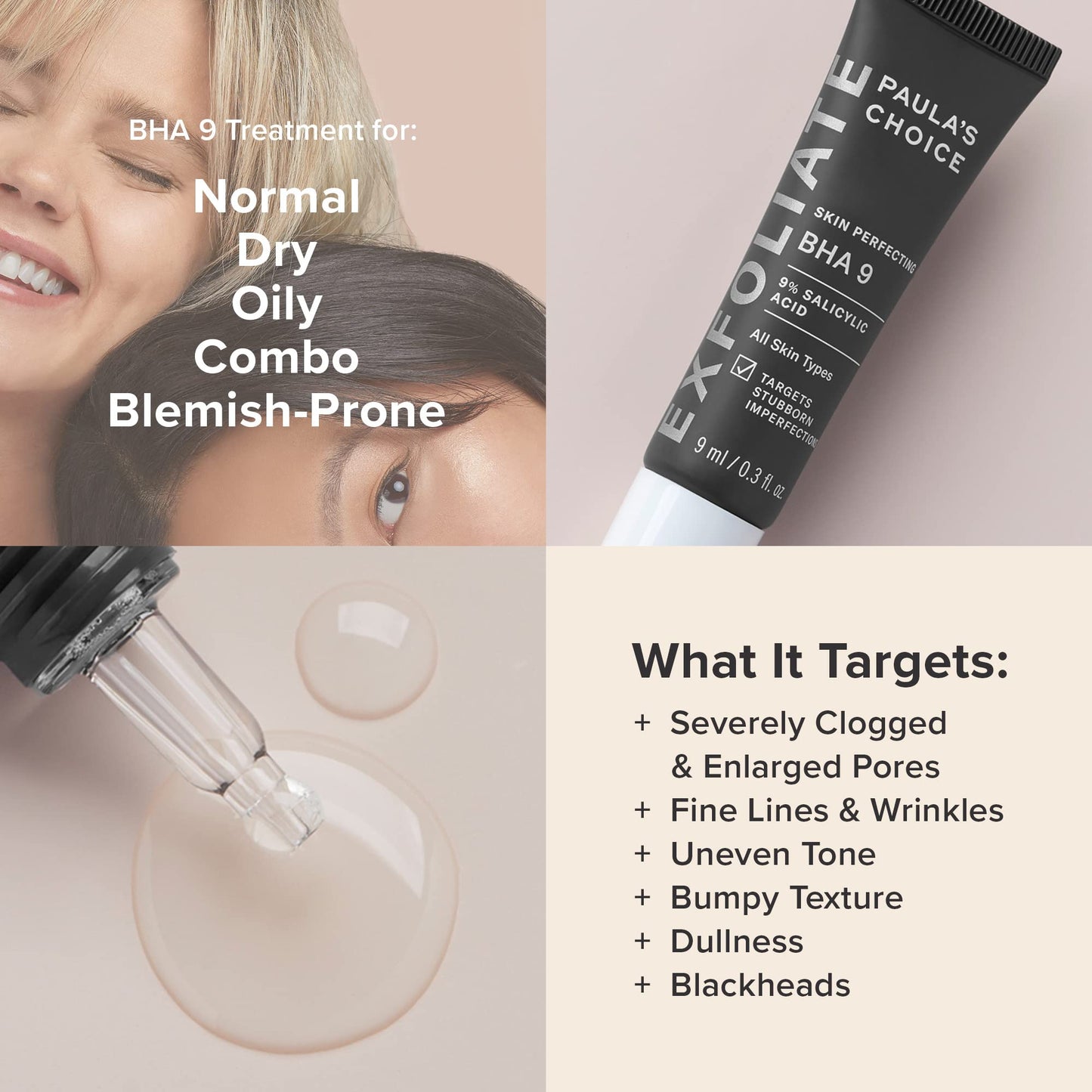 Paula's Choice SKIN PERFECTING BHA 9 Spot Treatment, 9% Salicylic Acid Exfoliant for Large Pores, Wrinkles & Fine Lines, Suitable for Blackhead-Prone Skin, Fragrance-Free, 0.3 Fl Oz.