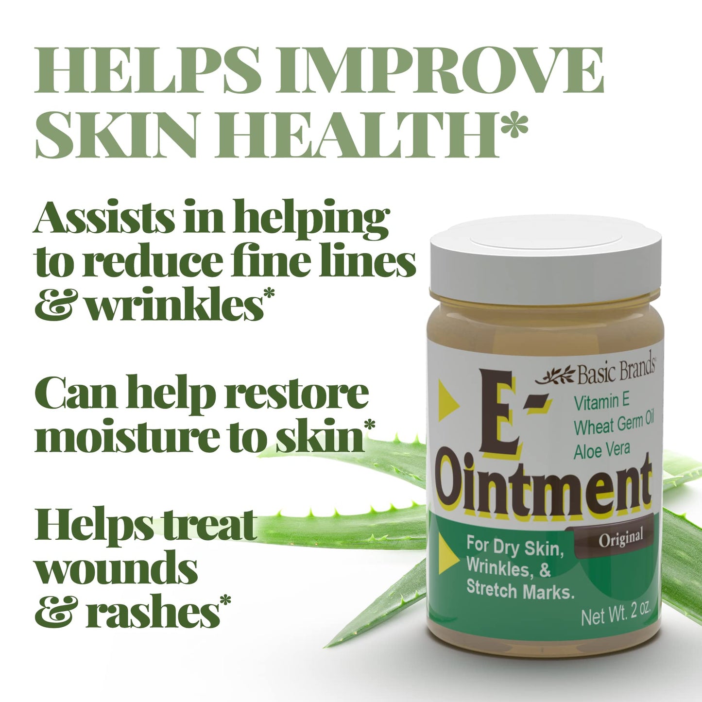 Basic Brands - Vitamin E Ointment - 2 oz - Moisture Enhancing - Can Help Reduce Appearance of Scars, Stretch Marks, Fine Lines & Wrinkles - 6-Pack