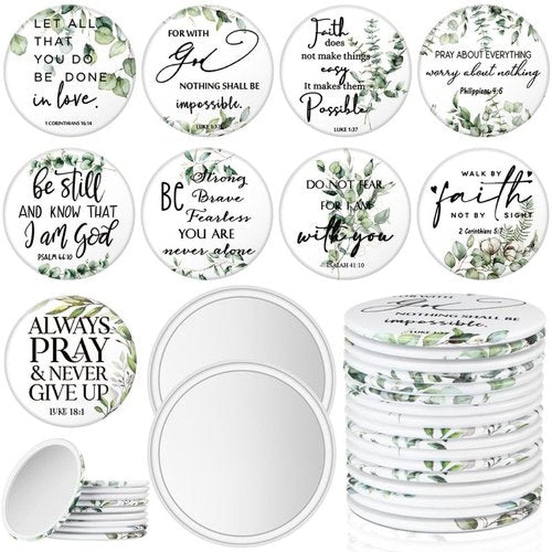 GlikCeil 36 Pcs Mini Christian Compact Mirror Bulk Inspirational Bible Verse Pocket Mirrors Portable Circle Makeup Mirror Thank You Gifts for Women Girl Volunteer Employee Church Sunday School Student