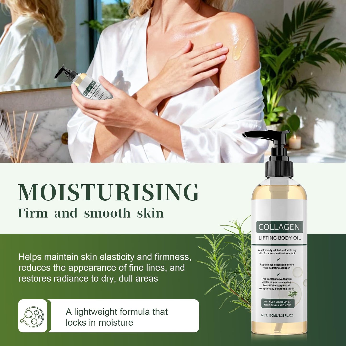 ptoso Collagen Lifting Body Oil After Shower, Hydrating Collagen Oil, Moisturizing Anti Aging Silk Body Oils for Women & Men, Smooth & Anti Wrinkles, Lightweight Non-Greasy