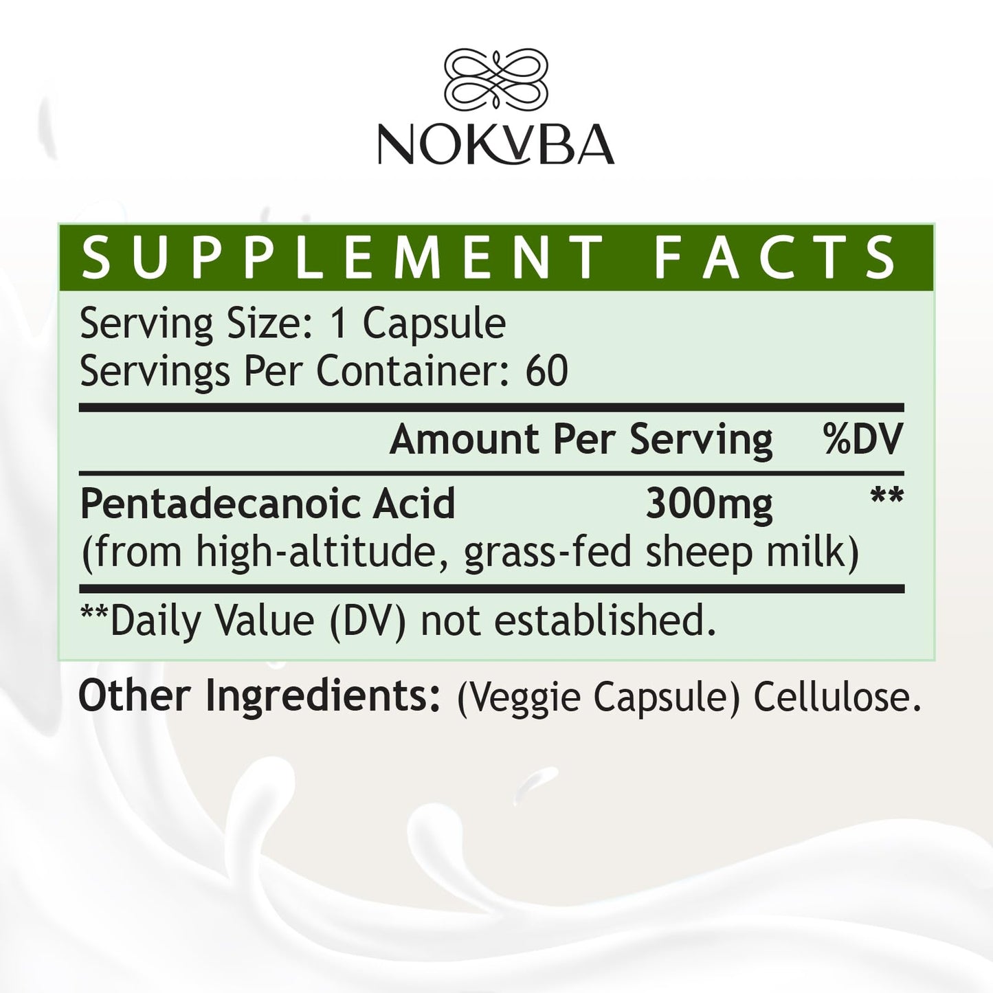 Nokuba Pentadecanoic Acid C15:0 Supplements 300mg High-Altitude Sheep Milk Sourced | 60 Capsules