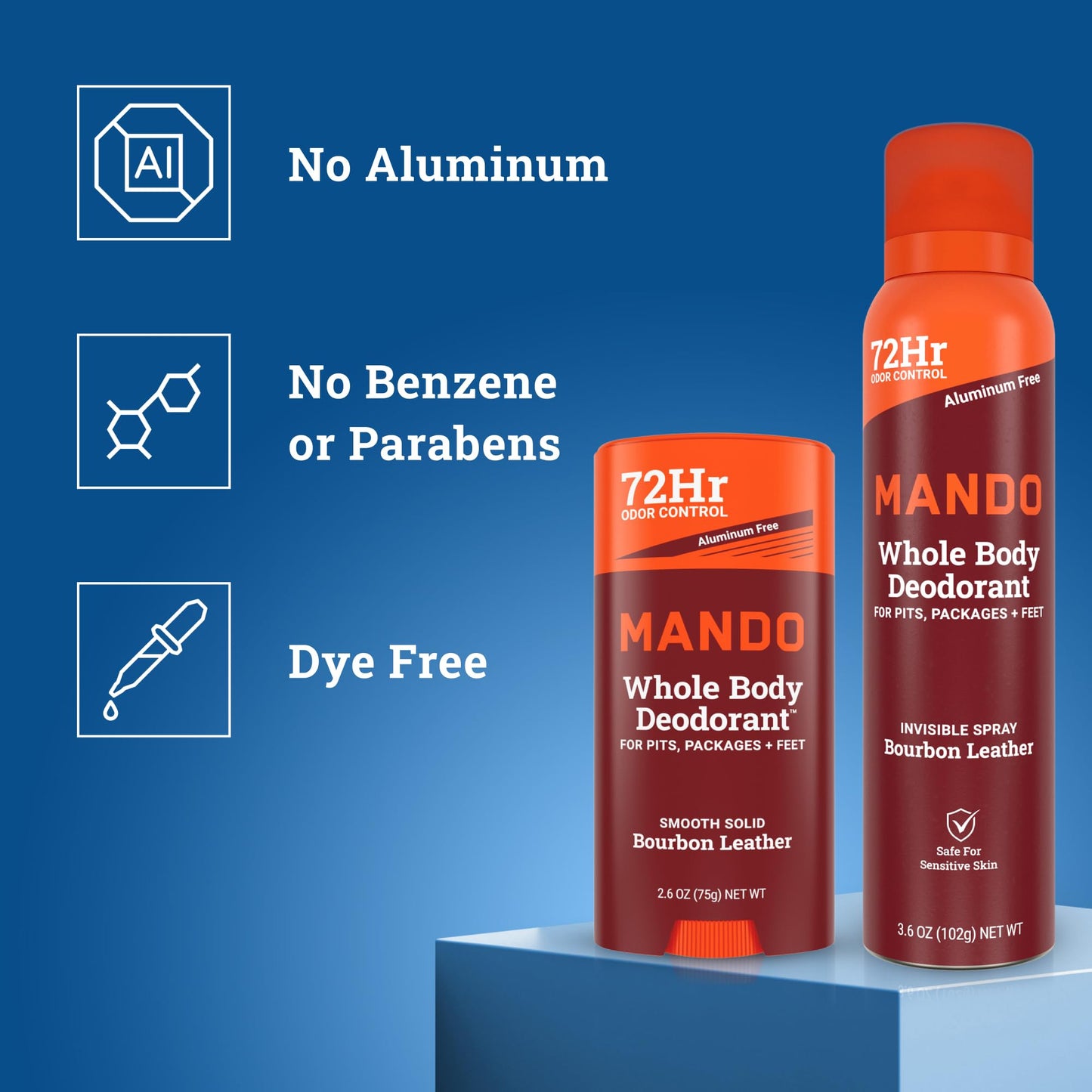 Mando Whole Body Deodorant - Stick and Spray - 2 pc Bundle - Bourbon
