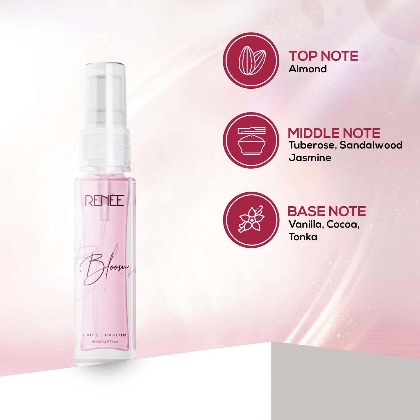 RENEE Eau De Parfum Bloom 8Ml, Premium Long Lasting Luxury Perfume Liquid Scent For All Occasions, Travel Friendly Mini Unisex, Perfume