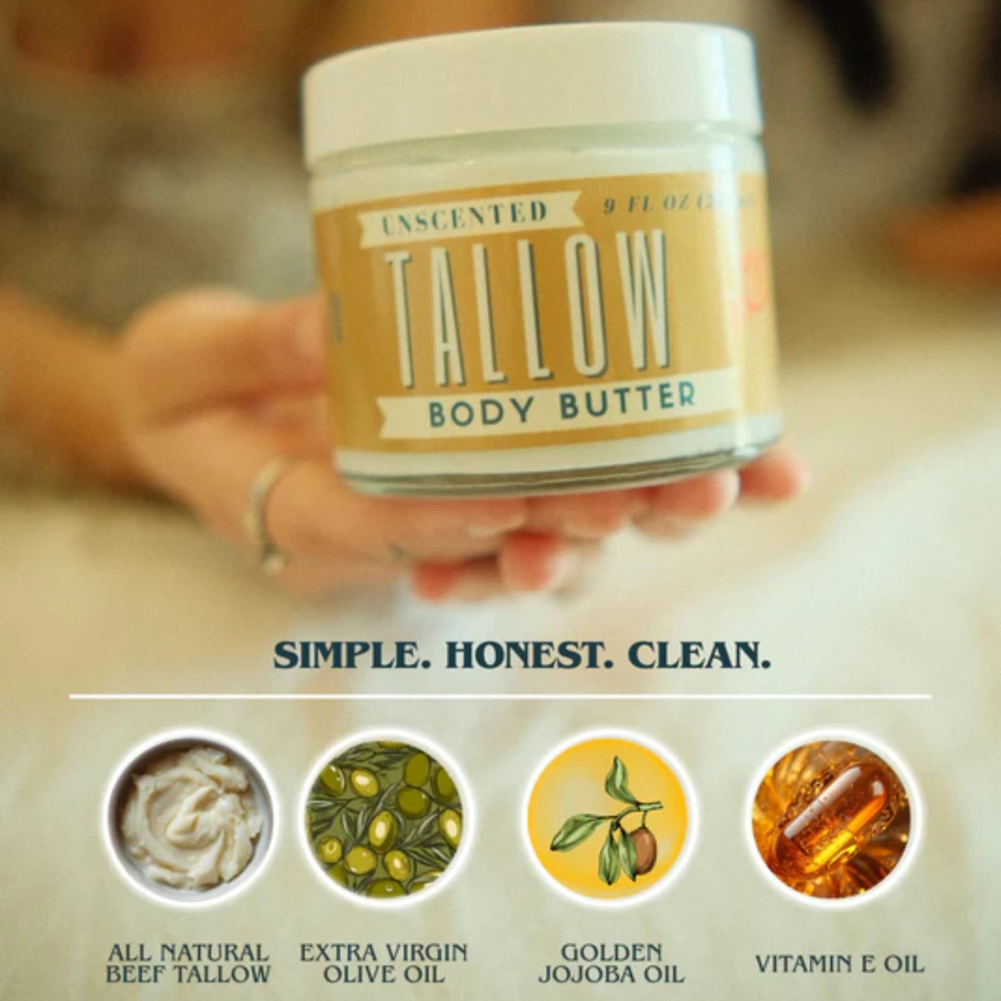 Tallow Body Butter | 100% Natural Skincare | Deep Hydration for Body 9oz