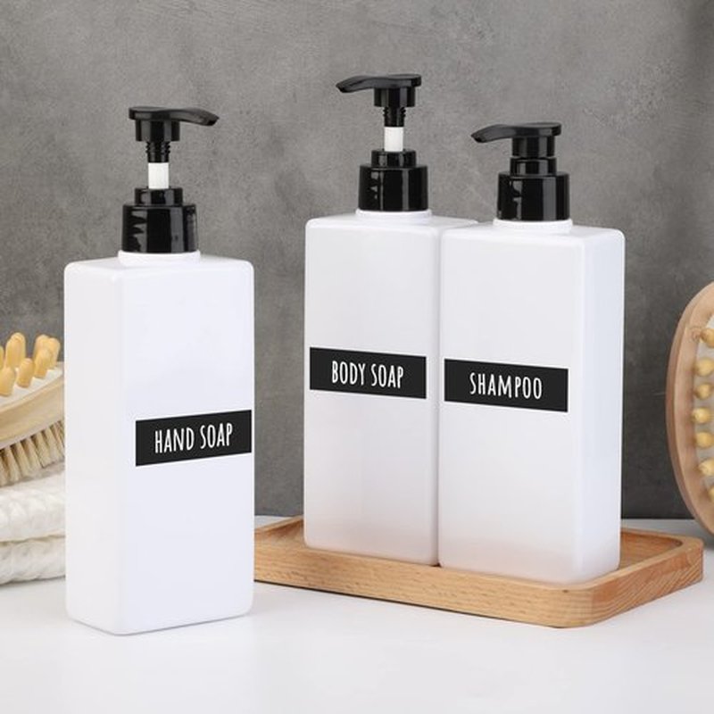 Segbeauty Soap Dispenser Bottle, 3pcs 13.5oz Empty Refillable Press Pump Bottle with Labels, 400ml Plastic Lotion Dispenser Shower Containers for Bathroom Hotel Shampoo Conditioner Body Soap White
