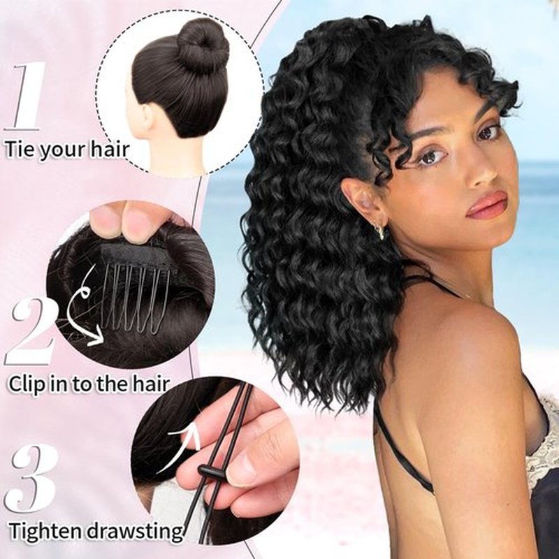 KooKaStyle Curly Ponytail Extension Fluffy Drawstring Ponytail Hair Extensions for Women Long Kinky Curly Wavy Pony Tail Extension Synthetic Hairpiece for Daily Use(18Inch Black Mixed Ginger)