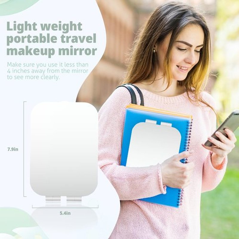 Puiuisoul Travel Makeup Mirror, Portable Mirror with Light, 3 Adjustable Light Settings USB-Rechargeable Vanity Mirror for Bedroom, Office, Home, Gift for Women and Girls (White)