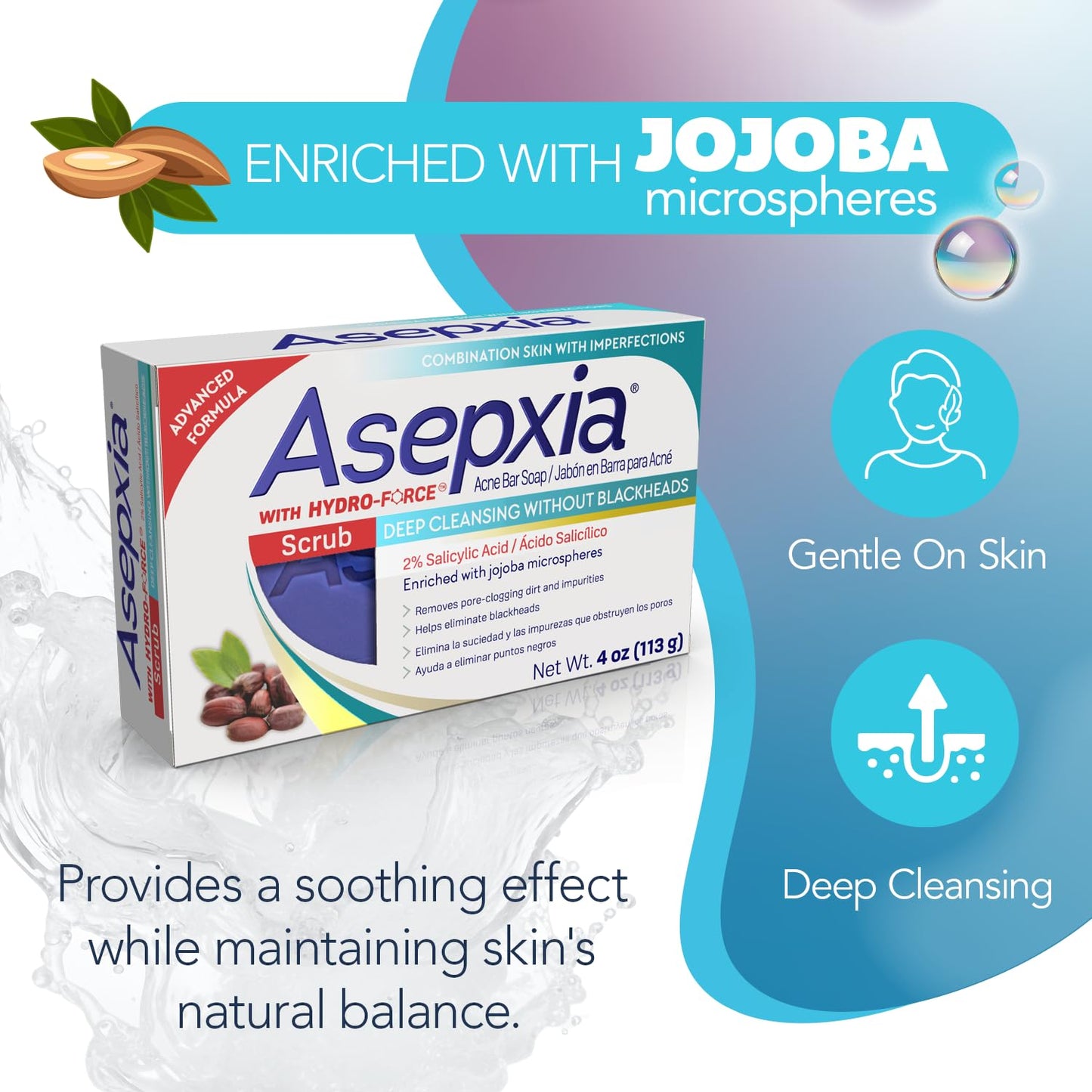 Asepxia Acne Treatment Bar Soap - Deep Cleansing Salicylic Acid Formula | 4 Oz, 1-Pack