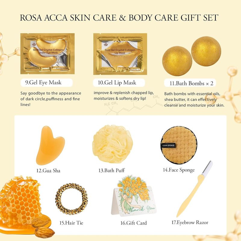 Mother's Day Gift Set - 23 Pcs Leopard Skin Care Collection | Spa Basket with Cream, Bath Bombs & Serum