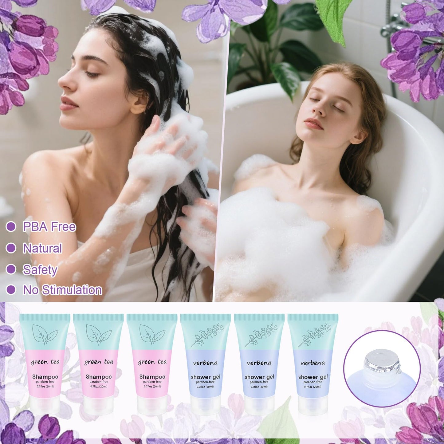 fafortune Travel Body Wash and Shampoo Bulk 0.7fl Oz,Travel Size Shower Gel Set,Small Mini Body Wash Bulk,Shampoo Mini,Hotel Supplies for Guests Vacation Homeless Hotel (pack of 20)
