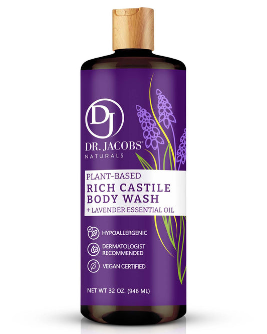 DR. JACOBS NATURALS Castile Lavender All-Natural Body Wash for Moisturizing Dry and Sensitive Skin Shampoo with Plant-Based Ingredients Gluten, Preservatives-Free Formula - 32 oz, Pack of 1