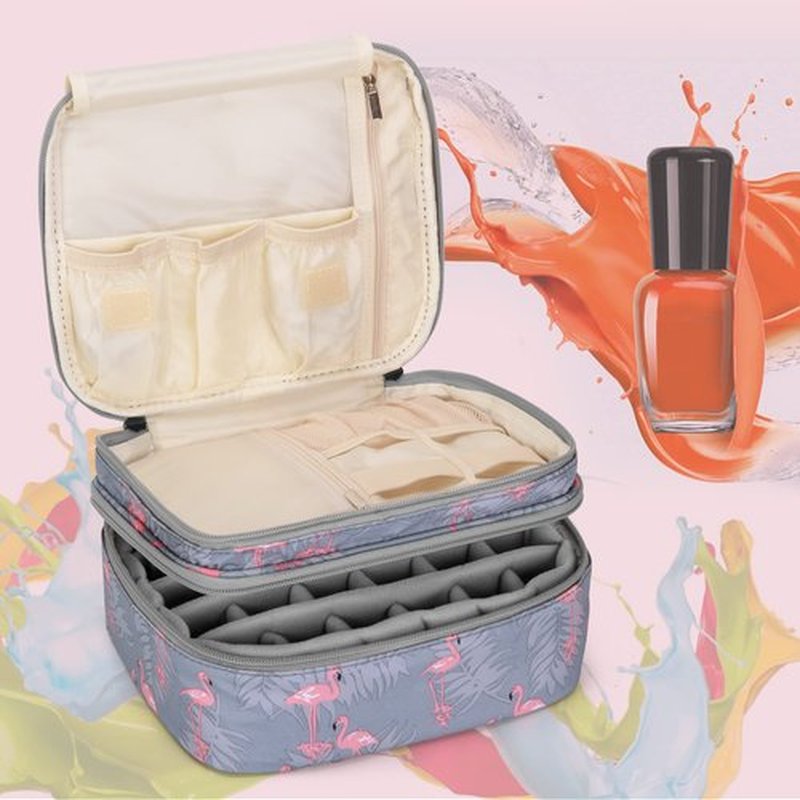 LUXJA Nail Polish Carrying Case - Holds 30 Bottles (15ml - 0.5 fl.oz), Double-layer Organizer for Nail Polish and Manicure Set, Flamingo (Bag Only)