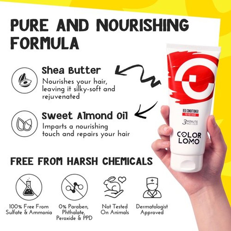 COLORLOMO Color Depositing Conditioner - 6 oz Semi Permanent Hair Color with Shea Butter & Almond Oil- Color Conditioner Depositing Hair Mask - Vegan, Paraben, Ammonia & Sulfate Free - Red