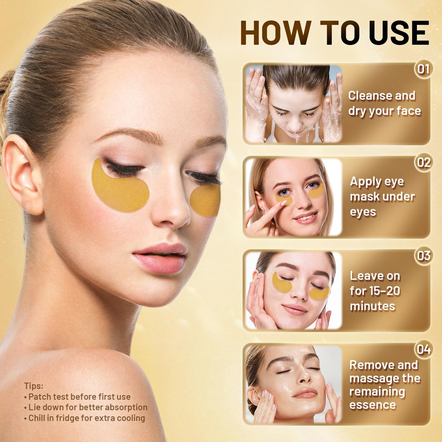 YOYORY Under Eye Patches Masks - for Dark Circles, Puffy Eyes, Fine Lines, Wrinkles, Eye Bags Treatment with Collagen and Hyaluronic Acid,Firming & Cooling, Moisturizing and Hydrating (60 Pcs) GOLD4