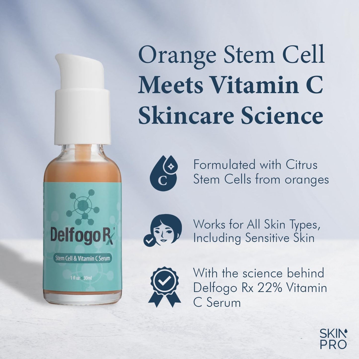 Delfogo Rx Vitamin C Stem Cell Serum for Face - Brightening Anti Aging Face Serum | Hydrating, Firming Skin Care with Hyaluronic Acid, All Skin Types for Men Women