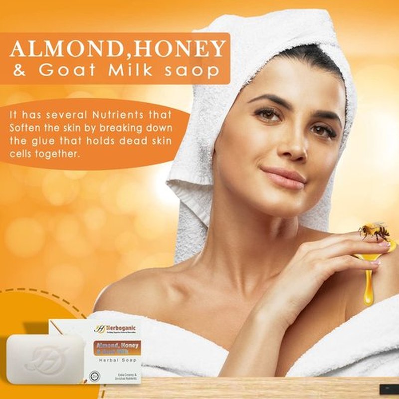 HERBOGANIC Goat Milk Almond and Honey Herbal Soap | Pack of 3 of 5oz soap Bar | Natural Bar Soap for Face and Body | Hydrating and Nourishing | Suitable for Men and Women