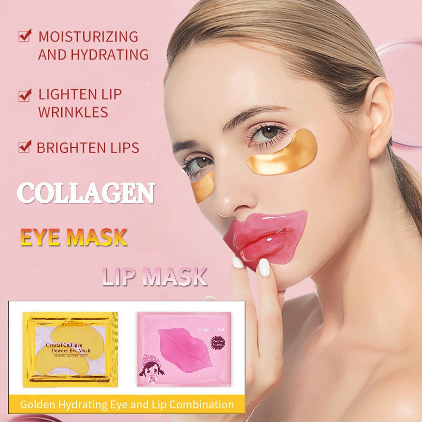 Eakroo 30 Pairs Lip Masks & Eye Masks, Gold Eye Patches, Under Eye Mask, Party Favors for Adults, Things for Teen Girls, Bridal Shower Gifts, Pink Gifts for Women, Spa Party Supplies for Girls